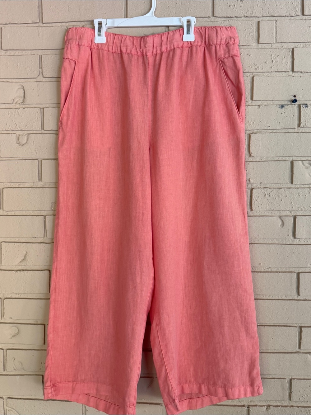 Cynthia Rowley 100% Linen Cropped Wide Leg Pants Coral Resort Beach Coastal L